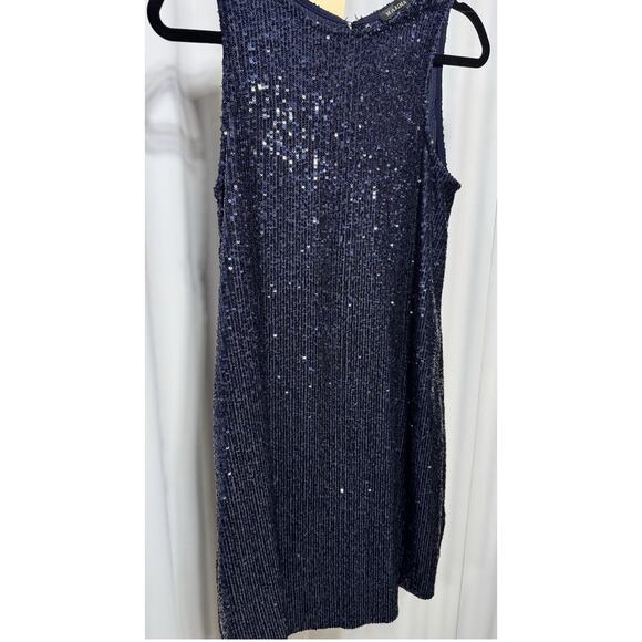 Marina Navy Blue Sequin Beaded Slip Dress Size 6 Made In USA Cocktail Party - Picture 3 of 7